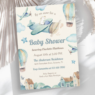 かわいい航空テーマ男の子のための赤ちゃんシャワー 招待状
