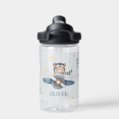 かわいい航空ベアーブルーヴィンテージ飛行機ボーイチャイルド ウォーターボトル (背面)