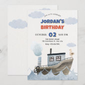 かわいい船の誕生日 招待状 (正面/裏面)