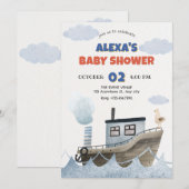 かわいい船の赤ちゃんシャワー 招待状 (正面/裏面)