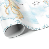 かわいい船乗りクマの赤ちゃんの誕生日 ラッピングペーパー (ロールコーナー)