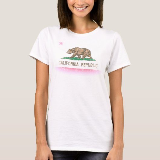 かわいい色あせたレトロカリフォルニア州旗 Tシャツ (正面)