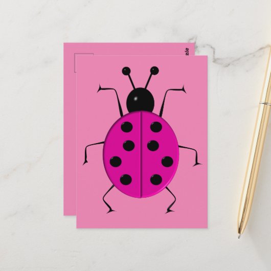 かわいい色とりどりのてんとう虫、ラッキーアイテムの丸い時計わ ポストカード (正面/裏面インサイチュ)