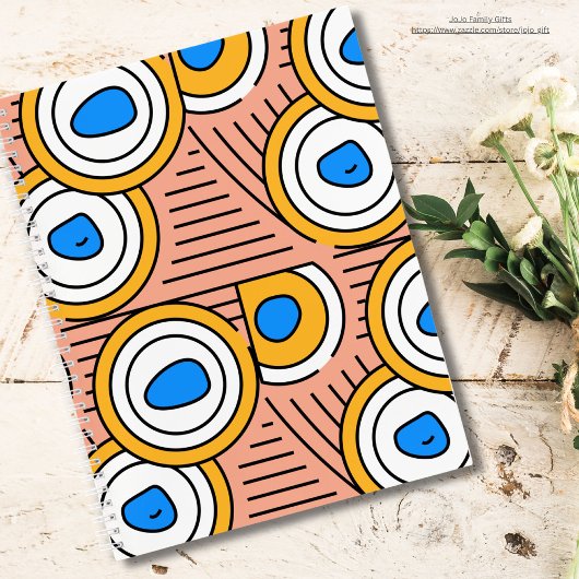 かわいい色とりどりのチベット幾何学模様 ピンク 青 ノートブック