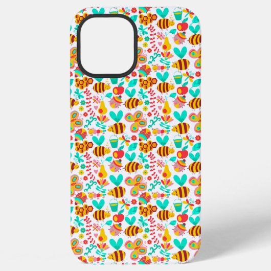 かわいい色とりどりの昆虫の模様 iPhoneケース (裏面)