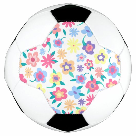 かわいい色とりどりの春の花の模様 サッカーボール (正面)