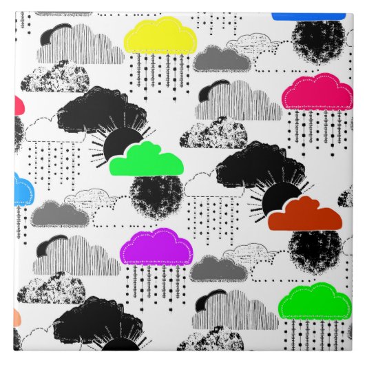 かわいい色とりどりの雲のパターン タイル (正面)