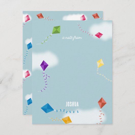 かわいい色とりどりの飛行する凧 子供向け柄 ノートカード (正面/裏面)