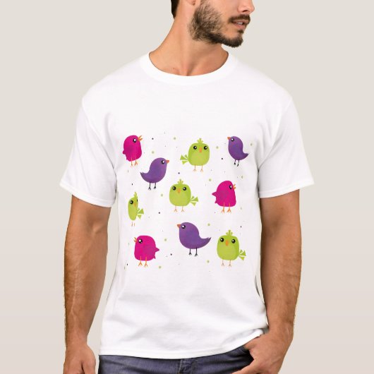 かわいい色とりどりの鳥 Tシャツ (正面)