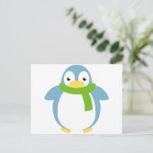 かわいい色のマフラーが巻かれたペンギン ポストカード (スタンド正面)