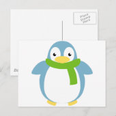 かわいい色のマフラーが巻かれたペンギン ポストカード (正面/裏面)