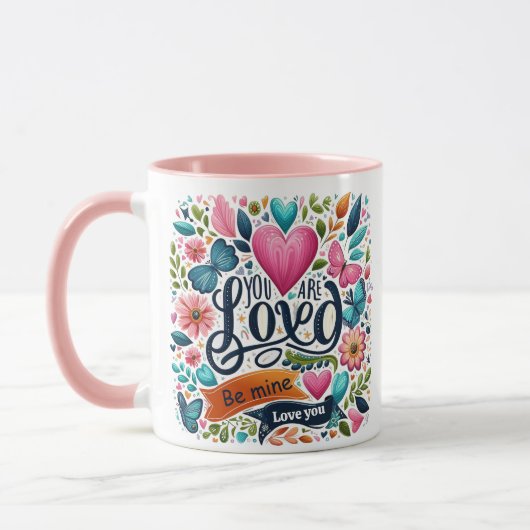 かわいい色付きラブ タイポグラフィー コーヒー マグ (左)