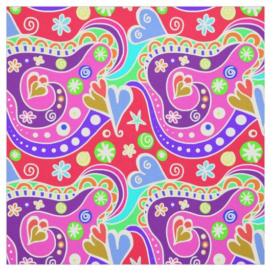 かわいい色使いの手描きパターン ファブリック (見本)