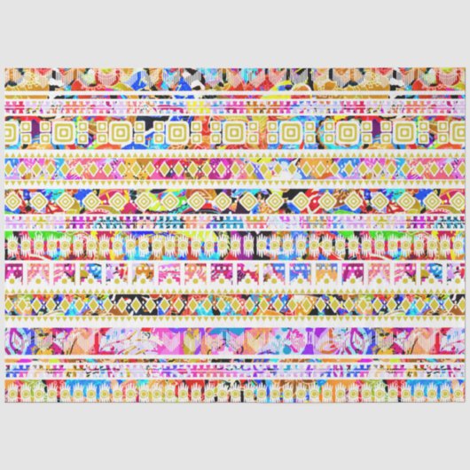 かわいい色使いの部族風アステカ柄 薄葉紙 (正面)