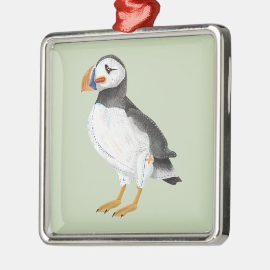 かわいい色彩の鮮やかパフィン メタルオーナメント (左)
