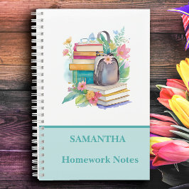 かわいい色彩豊かな水彩画の本と花 学校 ノートブック