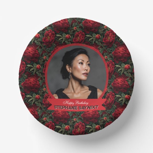 かわいい芍薬の花の植物学的な誕生日 ペーパーボウル (正面)