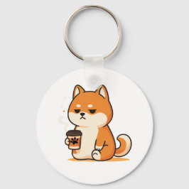 かわいい芝犬コーヒー愛好家デザイン- キーホルダー