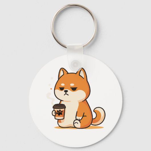 かわいい芝犬コーヒー愛好家デザイン- キーホルダー (正面)