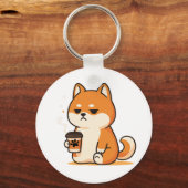 かわいい芝犬コーヒー愛好家デザイン- キーホルダー (裏面)