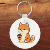 かわいい芝犬コーヒー愛好家デザイン- キーホルダー (正面)