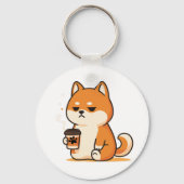 かわいい芝犬コーヒー愛好家デザイン- キーホルダー (裏面)