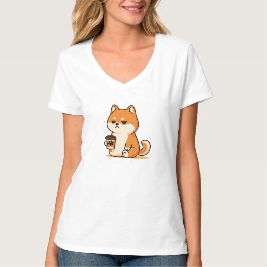 かわいい芝犬コーヒー愛好家デザイン- Tシャツ (正面)