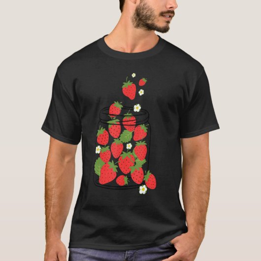 かわいい花いちご瓶苺フルーツ Tシャツ (正面)