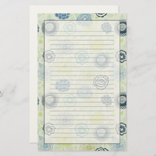 かわいい花が付いているスタイリッシュな花パターン 便箋 (正面/裏面)