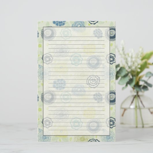 かわいい花が付いているスタイリッシュな花パターン 便箋 (スタンド正面)