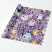 かわいい花が動物の木を収容ラッピング紙 ラッピングペーパー (アンロールド)
