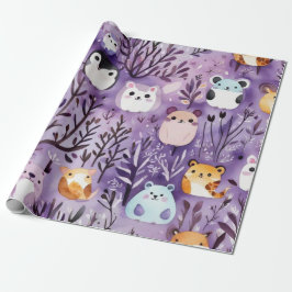 かわいい花が動物の木を収容ラッピング紙 ラッピングペーパー