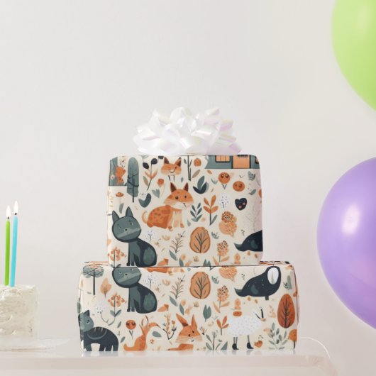 かわいい花が動物を収容ラッピング紙 ラッピングペーパー (パーティーギフト)