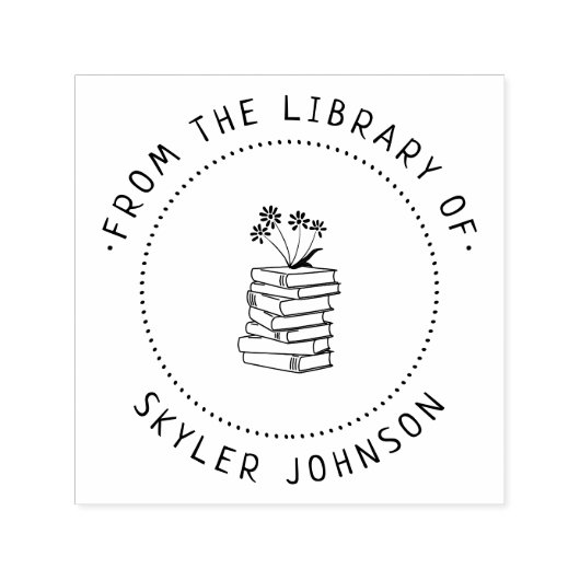 かわいい花が山積み図書室カスタム セルフインキングスタンプ (デザイン)