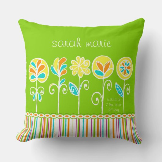 かわいい花とストライプベビー クッション (正面)