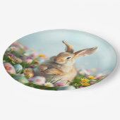 かわいい花とバニーイースターパーティー ペーパープレート (アングル)