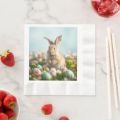 かわいい花とバニーイースターパーティー 縁ありランチョンナプキン (インサイチュ)