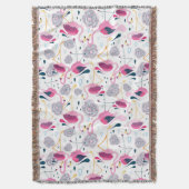 かわいい花とフラミンゴイラストレーション スローブランケット (正面縦)
