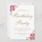 かわいい花とミントグリーンの誕生日パーティー 招待状 (正面)