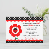 かわいい花とラディバード水玉模様誕生日パーティー 招待状 (スタンド正面)