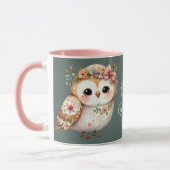 かわいい花とリボンのフクロウ マグカップ (左)