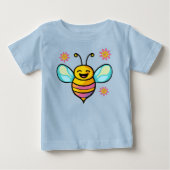 かわいい花と一緒に笑う赤ちゃん蜂 ベビーTシャツ (正面)