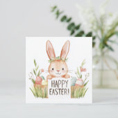 かわいい花と卵の絵のウサギ シーズンカード (スタンド正面)