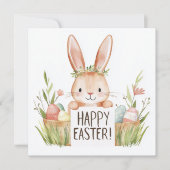 かわいい花と卵の絵のウサギ シーズンカード (正面)