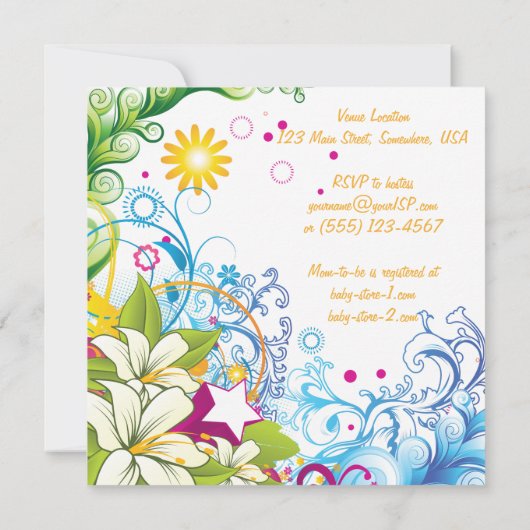 かわいい花と星の赤男女兼用ちゃんシャワー 招待状 (裏面)