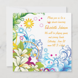 かわいい花と星の赤男女兼用ちゃんシャワー 招待状