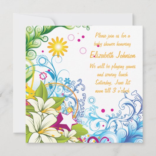 かわいい花と星の赤男女兼用ちゃんシャワー 招待状 (正面)