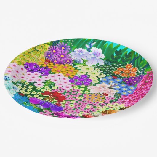 かわいい花と虫 ペーパープレート (アングル)