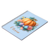 かわいい花のオレンジ色のカボチャのパーソナライズTシャツ ノートブック (左側)