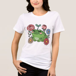 かわいい花のカエル デザイン かわいい コテージコア トライブレンドTシャツ